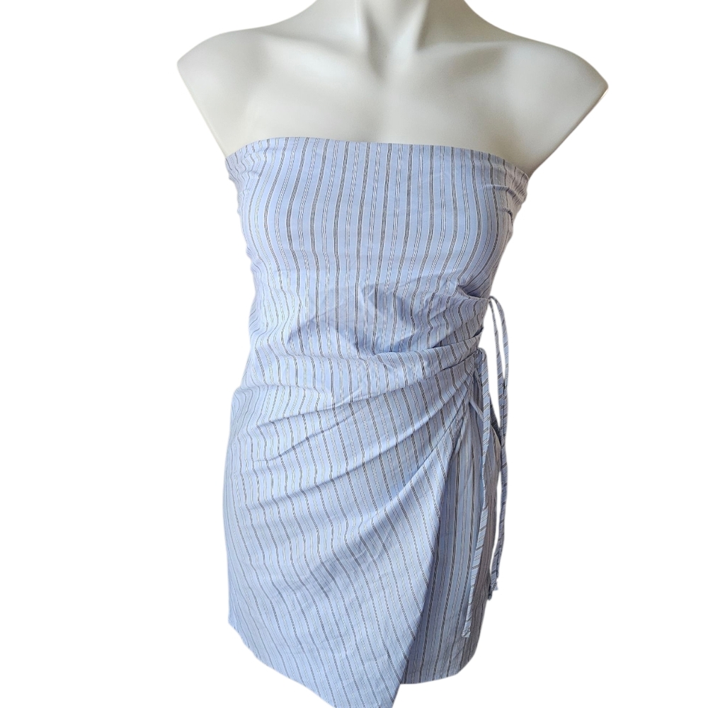 Wild Fable Light Blue Striped Strapless Dress NWOT - Picture 2 of 4